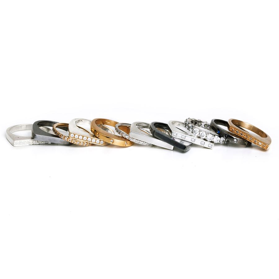 Rhodium-plated silver square 'Conjunctions' ring CONGIUNZIONI | AN1 CON QAGN